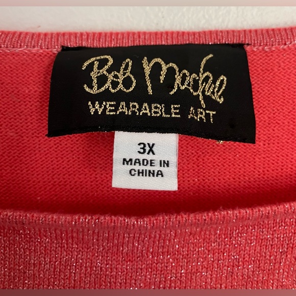 Bob Mackie Floral Cut-out Embroidered Metallic 3/4 Sleeve Sparkly Pink 3X - Picture 5 of 5